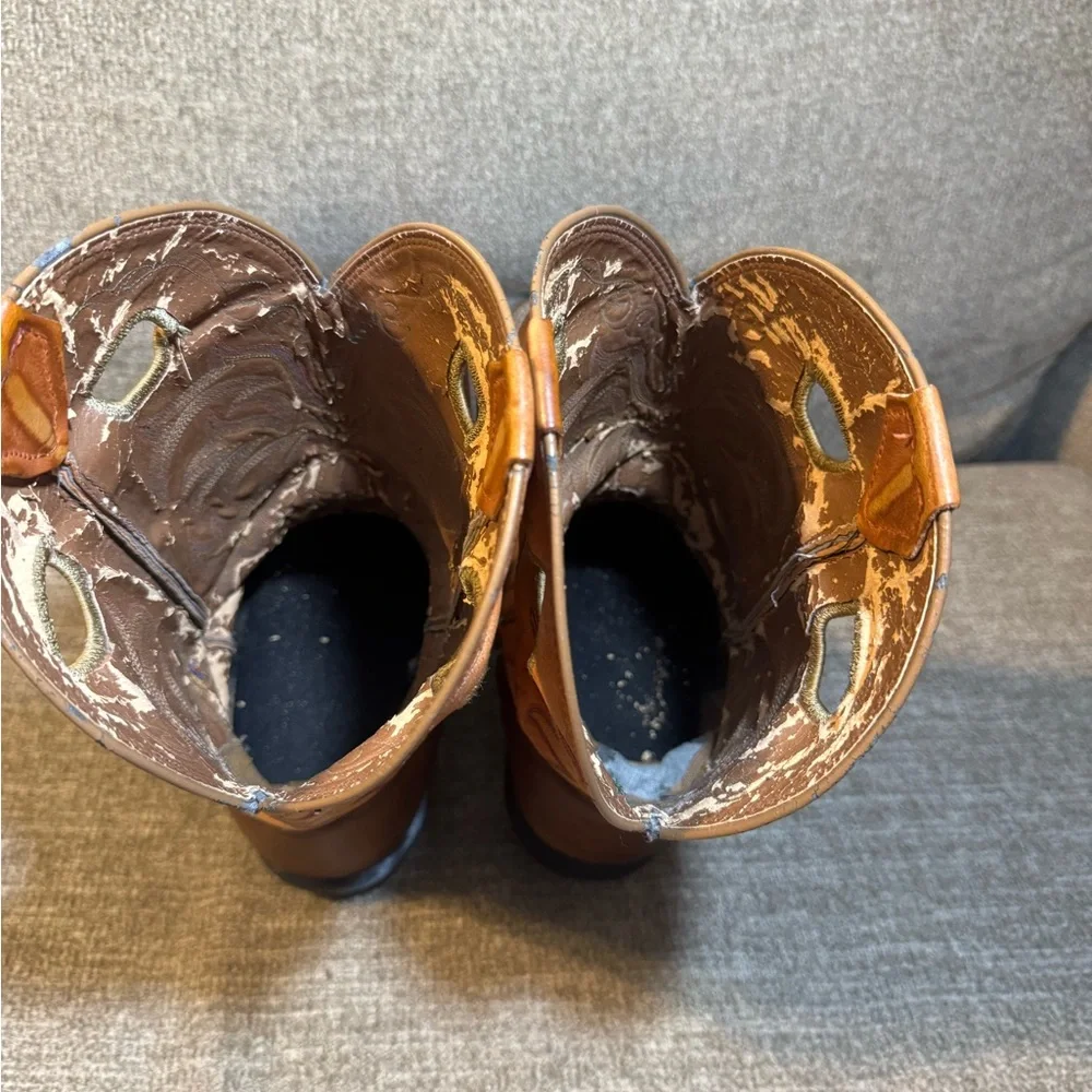 Justin Square Toe Men's Brown & Orange Western Cowboy Boots Size 12D - Picture 11 of 12